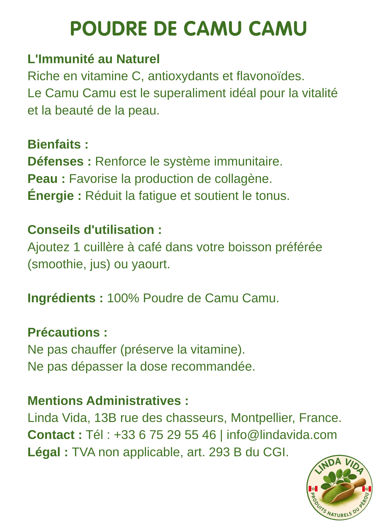 CAMU POWDER | Immunity & Collagen 100% Fruit