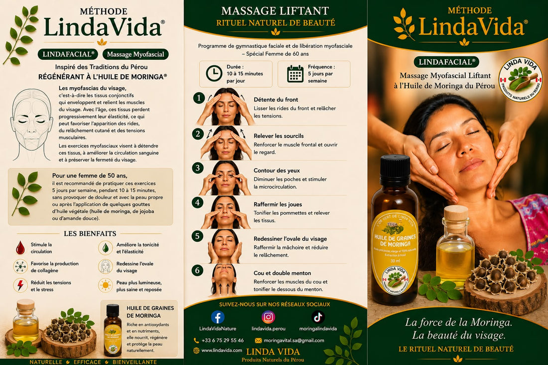 Massage facial myofascial : le secret naturel pour raffermir le visage avec l'huile de Moringa