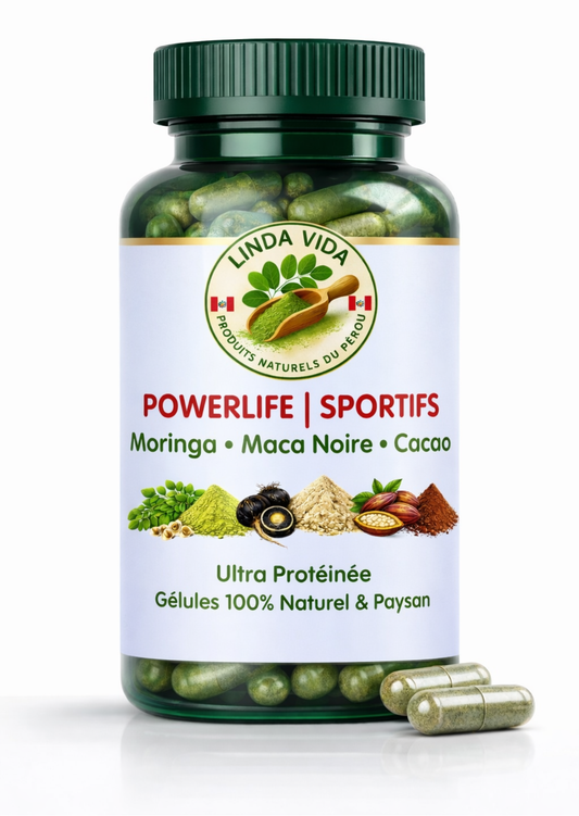 GÉLULES POWERLIFE Sport & Vitalité | Moringa - Maca Noire - Cacao